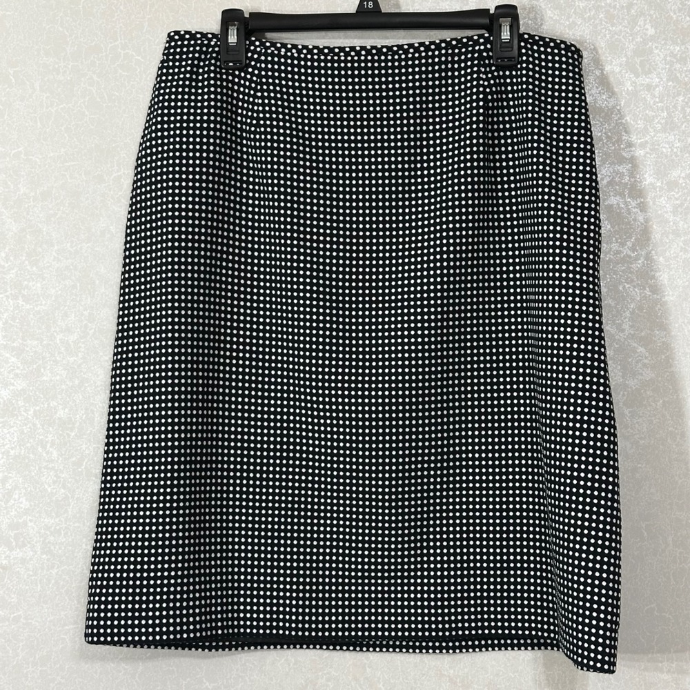 Le Suit Polka Dot Pencil Skirt 100% Cotton Lined Office Black White‎ 16